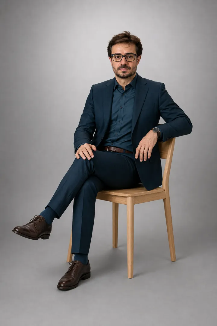 Dr. Fagner Guesser sentado em uma cadeira de madeira